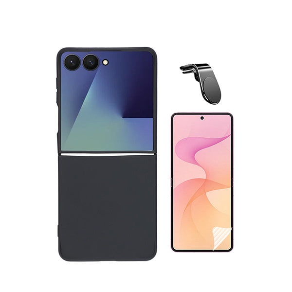 Kit Película Hydrogel Frente + Capa Silicone Líquido + Suporte L PHONECARE Para Samsung Galaxy Z Flip8 - Preto