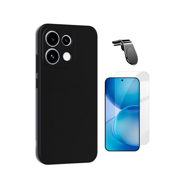 Kit Vidro Clearglass + Capa Silicone Líquido + Suporte L PHONECARE Para Oppo Reno16 FS 5G - Preto