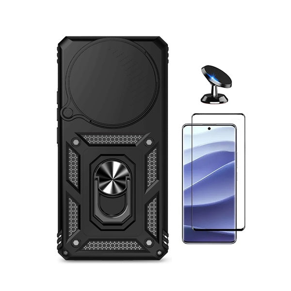 Kit Vidro + Capa Magnetic Slide Window + Suporte Magnético PHONECARE Para Xiaomi Redmi Note 15 Pro + Plus - Preto
