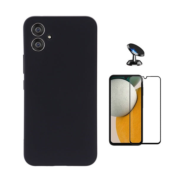 Kit Vidro Temperado + Capa Silicone Líquido + Suporte Magnético Para Samsung Galaxy A06 - Preto
