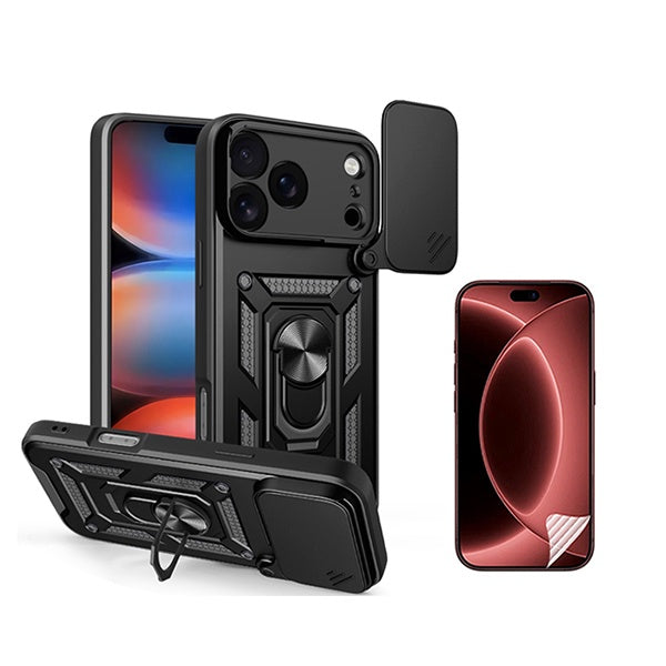 Kit Película Hydrogel Frente + Capa Magnetic Slide Window PHONECARE Para Apple iPhone 18 Pro - Preto