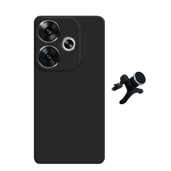 Kit Suporte Magnético Reforçado de Carro + Capa Silicone Líquido para Xiaomi Poco F6 - Preto