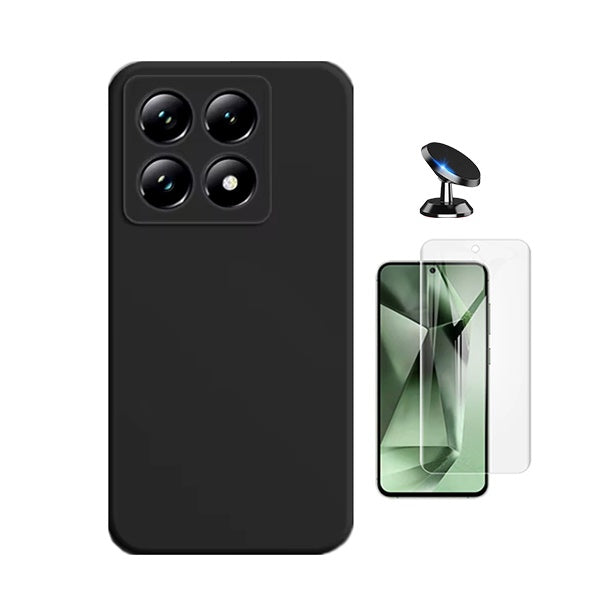 Kit Película Hydrogel Frente + Capa Silicone Líquido + Suporte Magnético Para Xiaomi 14T - Preto
