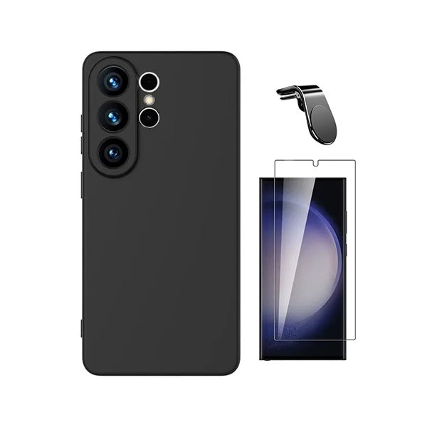 Kit Vidro Clearglass + Capa Silicone Líquido + Suporte L PHONECARE Para Samsung Galaxy S26 Ultra - Preto