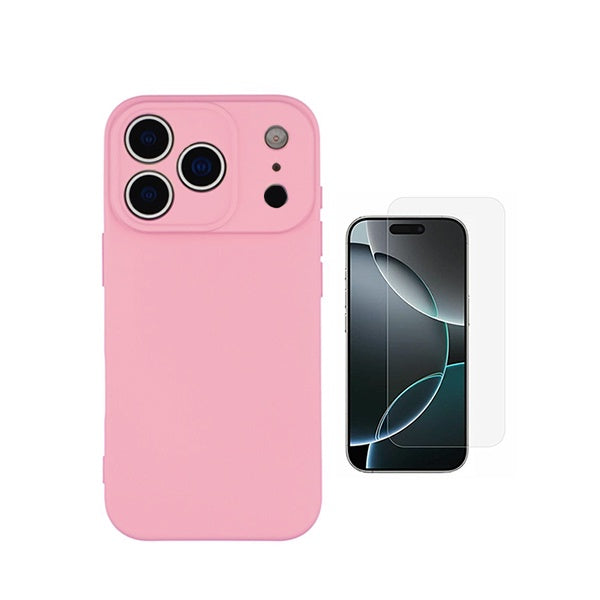 Kit Vidro Clearglass + Capa Silicone Líquido PHONECARE Para Apple iPhone 18 Pro - Rosa