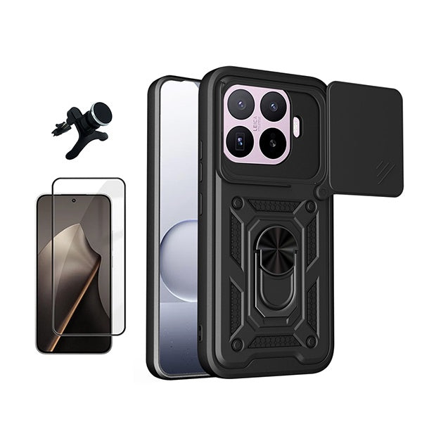 Kit Vidro + Capa Magnetic Slide Window + Suporte Reforçado PHONECARE Para Xiaomi 17T Pro 5G - Preto