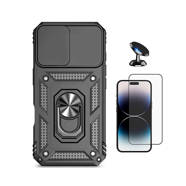 Kit Vidro + Capa Magnetic Slide Window + Suporte Magnético PHONECARE Para Apple iPhone 17 - Preto