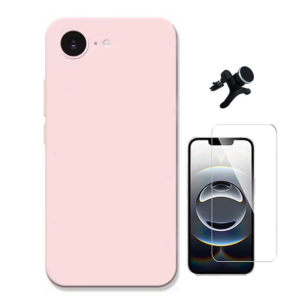 Kit Vidro Clearglass + Capa Silicone Líquido + Suporte Reforçado PHONECARE Para Apple iPhone 17e - Rosa