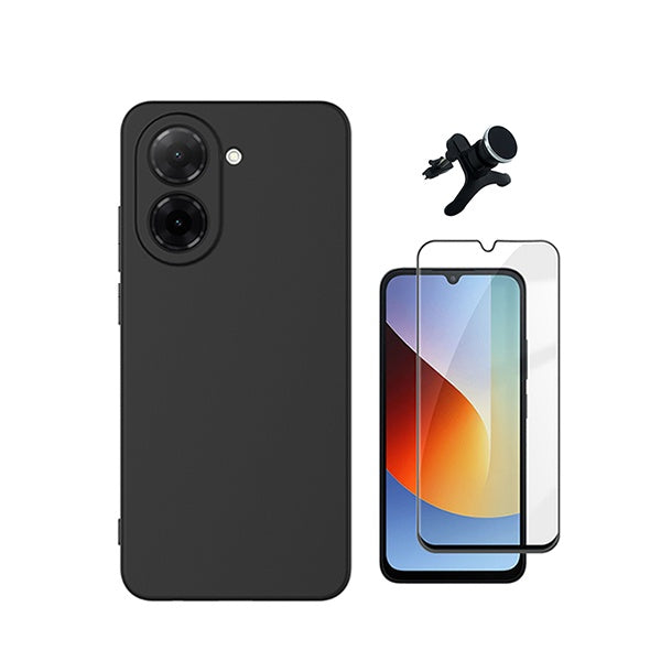 Kit Vidro Temperado + Capa Silicone Líquido + Suporte Magnético Reforçado PHONECARE Para Xiaomi Redmi A7 4G - Preto