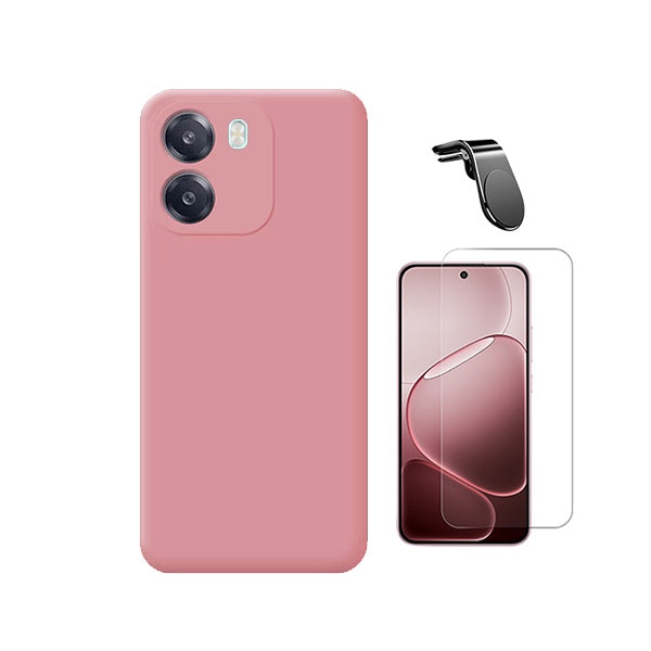 Kit Vidro Clearglass + Capa Silicone Líquido + Suporte L PHONECARE Para Oppo A6 5G - Rosa