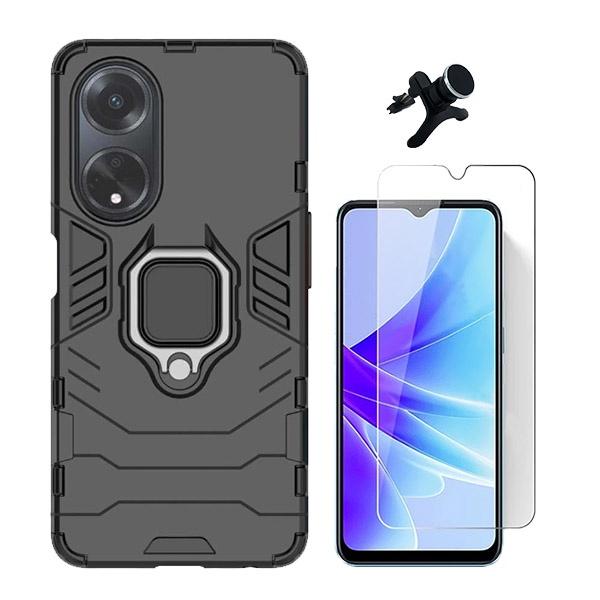 Kit Vidro Clearglass + Capa 3X1 Military Defender + Suporte Magnético de Carro Reforçado para Oppo A18 - Preto