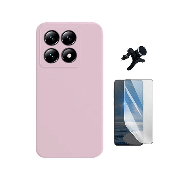 Kit Película Hydrogel Frente + Capa Silicone Líquido +  Suporte Reforçado PHONECARE Para Xiaomi 15T 5G - Rosa