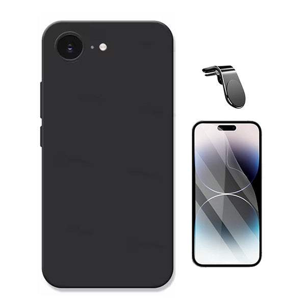 Kit Película Hydrogel Frente + Capa Silicone Líquido + Suporte L PHONECARE Para Apple iPhone 17e - Preto