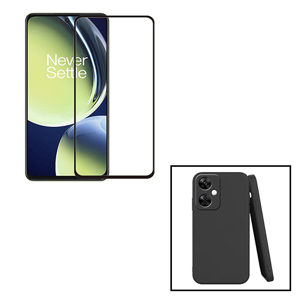 Kit Vidro Premium Full Cover + Capa Silicone Líquido para OnePlus Nord N30 - Preto