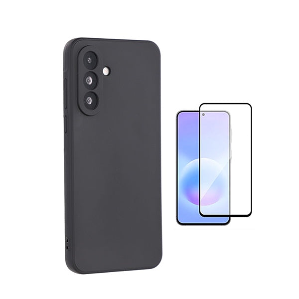 Kit Vidro Temperado + Capa Silicone Líquido PHONECARE Para Samsung Galaxy A27 - Preto