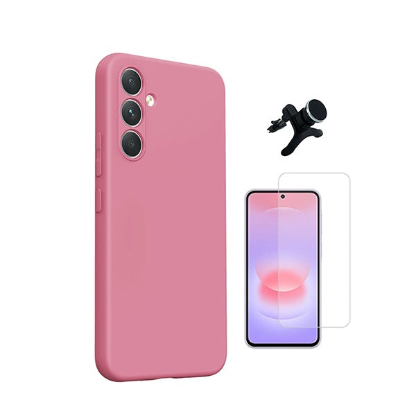 Kit Vidro Clearglass + Capa Silicone Líquido + Suporte Reforçado PHONECARE Para Samsung Galaxy A27 5G - Rosa