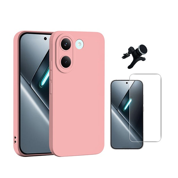 Kit Vidro Clearglass + Capa Silicone Líquido + Suporte Reforçado PHONECARE Para Xiaomi Poco X8 Pro 5G - Rosa