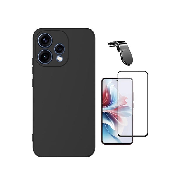 Kit Vidro Temperado + Capa Silicone Líquido + Suporte L PHONECARE Para Oppo Reno15 - Preto