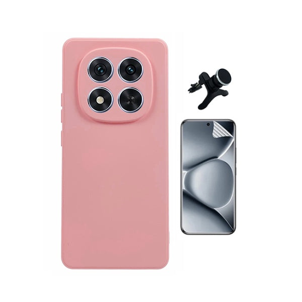 Kit Película Hydrogel Frente + Capa Silicone Líquido +  Suporte Reforçado PHONECARE Para Xiaomi Poco M8 Pro 5G - Rosa