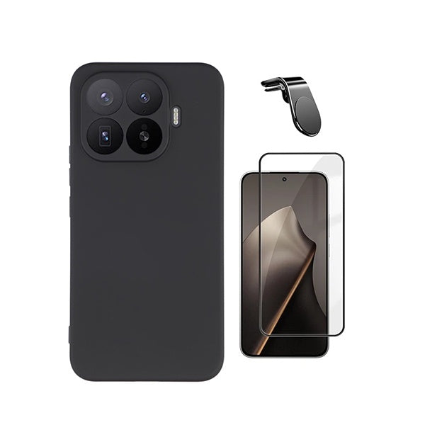 Kit Vidro Temperado + Capa Silicone Líquido + Suporte L PHONECARE Para Xiaomi 17T 5G - Preto