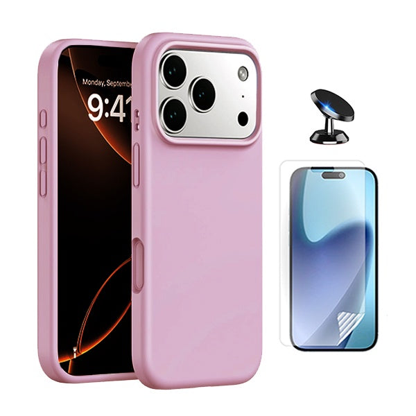 Kit Película Hydrogel Frente + Capa Silicone Líquido + Suporte Magnético PHONECARE Para Apple iPhone 17 Pro - Rosa