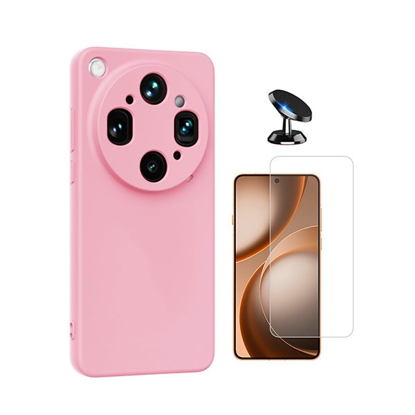 Kit Vidro Clearglass + Capa Silicone Líquido + Suporte Magnético PHONECARE Para Oppo Find X9 Ultra - Rosa