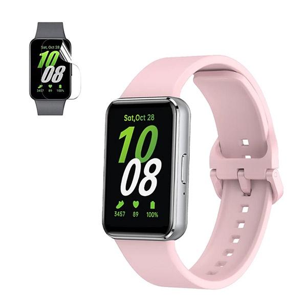 Kit Bracelete SmoothSilicone Com Fivela + Película de Hydrogel para Samsung Galaxy Fit3 40mm - Rosa