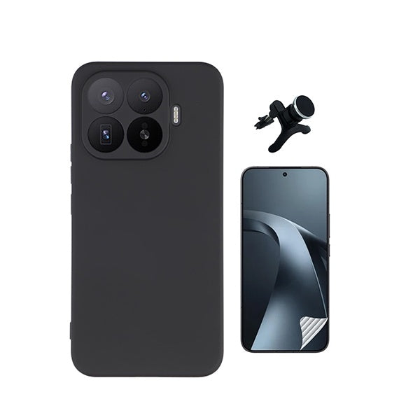 Kit Película Hydrogel Frente + Capa Silicone Líquido +  Suporte Reforçado PHONECARE Para Xiaomi 17T Pro 5G - Preto