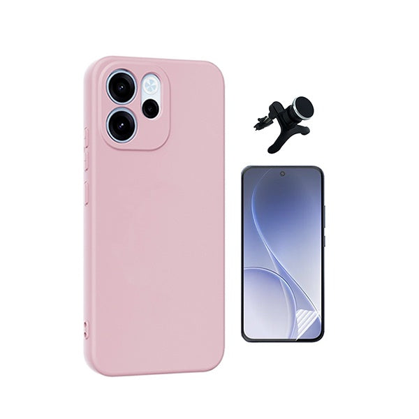 Kit Película Hydrogel Frente + Capa Silicone Líquido +  Suporte Reforçado PHONECARE Para Oppo Reno15 F - Rosa