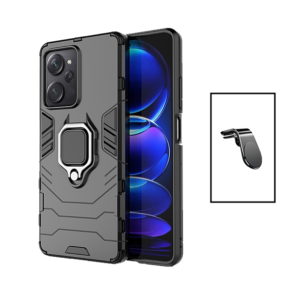 Kit Suporte Magnético L Safe Driving Carro + Capa 3X1 Military Defender para Xiaomi Poco X5 Pro - Preto