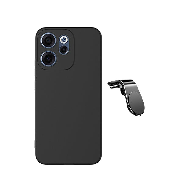 Kit Suporte L + Capa Silicone Líquido PHONECARE Para Oppo Reno15 F - Preto
