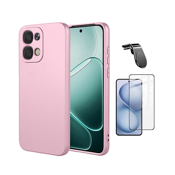 Kit Vidro Temperado + Capa Silicone Líquido + Suporte L PHONECARE Para Oppo A6 Pro 4G - Rosa