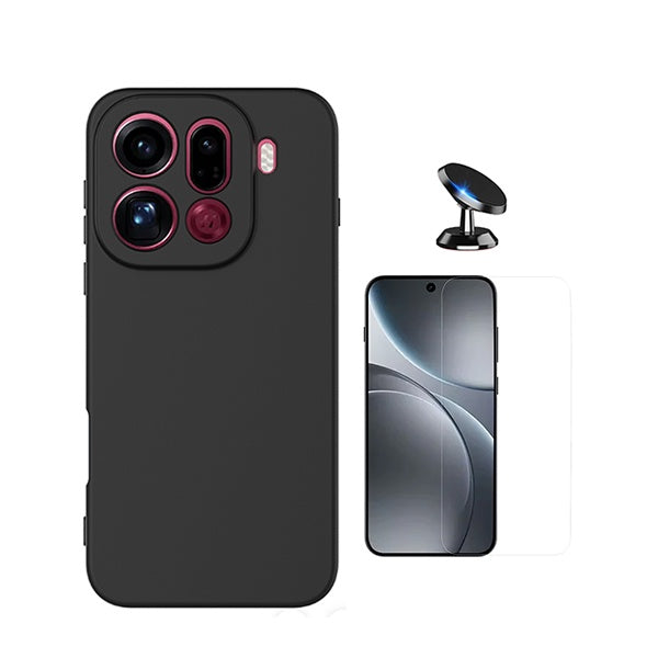 Kit Vidro Clearglass + Capa Silicone Líquido + Suporte Magnético PHONECARE Para Oppo Find X9 Pro - Preto