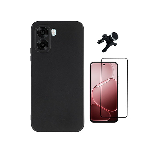 Kit Vidro Temperado + Capa Silicone Líquido + Suporte Magnético Reforçado PHONECARE Para Oppo A6x - Preto