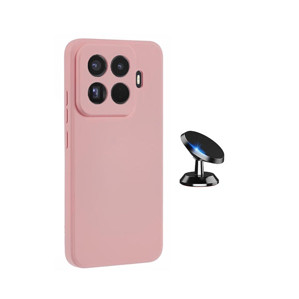Kit Suporte Magnético + Capa Silicone Líquido PHONECARE Para Xiaomi 15T Pro 5G - Rosa