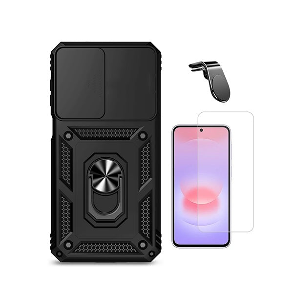Kit Vidro Clearglass + Capa Magnetic Slide Window + Suporte L PHONECARE Para Samsung Galaxy A27 5G - Preto
