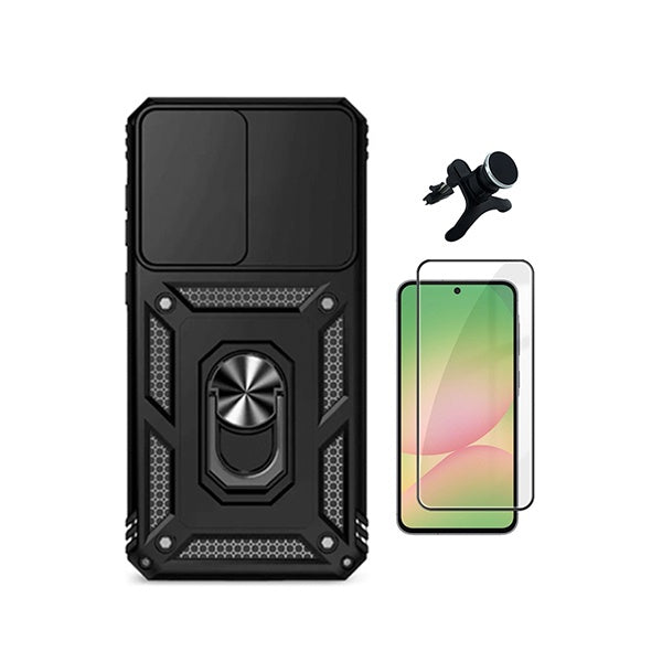 Kit Vidro + Capa Magnetic Slide Window + Suporte Reforçado PHONECARE Para Samsung Galaxy A37 5G - Preto