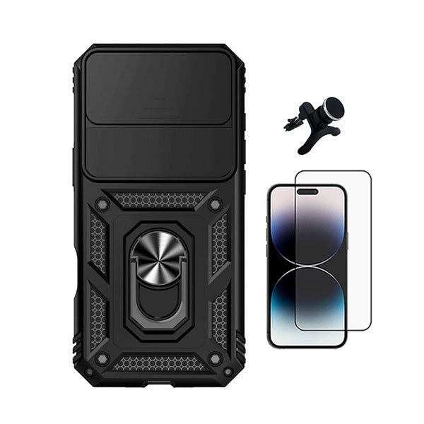 Kit Vidro + Capa Magnetic Slide Window + Suporte Reforçado PHONECARE Para Apple iPhone 17 Air - Preto