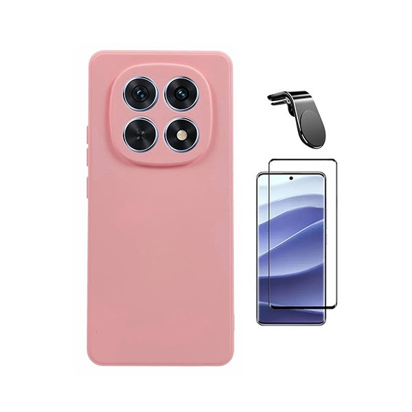 Kit Vidro Curved + Capa Silicone Líquido + Suporte L PHONECARE Para Xiaomi Redmi Note 15 5G - Rosa