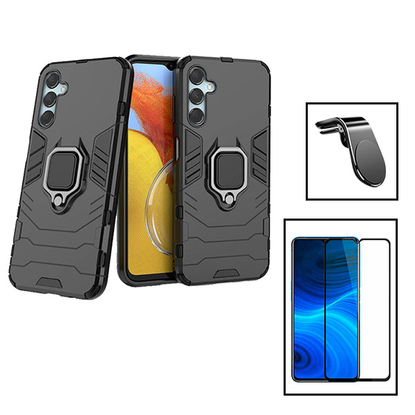 Kit Vidro Premium Full Cover + Capa 3X1 Military Defender + Suporte Magnético L Safe Driving Carro para Samsung Galaxy F54 5G - Preto