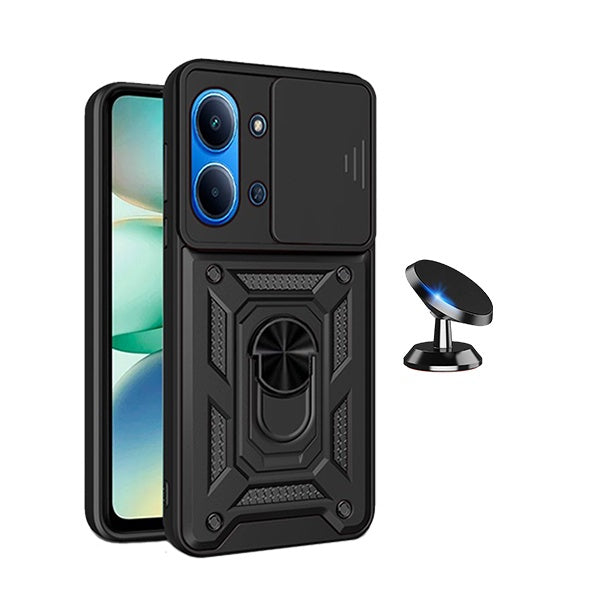 Kit Suporte Magnético + Capa Magnetic Slide Window PHONECARE Para Xiaomi Poco C85 - Preto