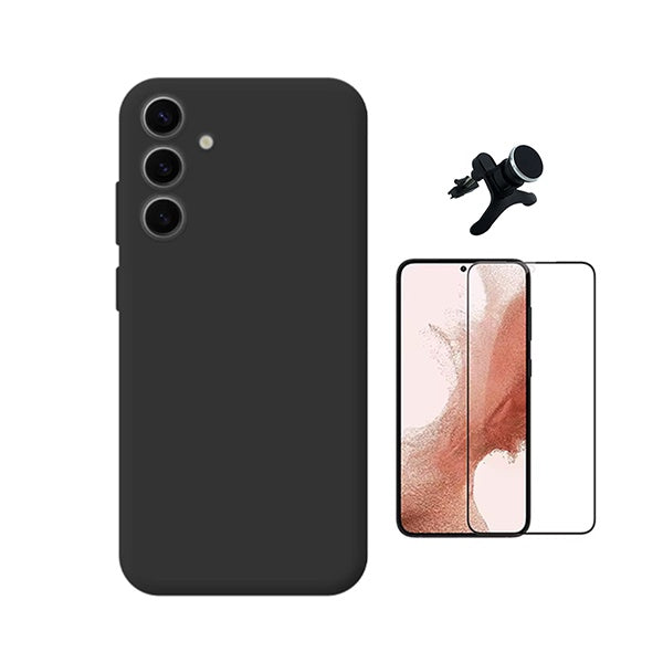 Kit Vidro Temperado + Capa Silicone Líquido + Suporte Magnético Reforçado PHONECARE Para Samsung Galaxy S25 FE 5G - Preto