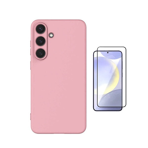 Kit Vidro Temperado + Capa Silicone Líquido PHONECARE Para Samsung Galaxy S26 + Plus - Rosa