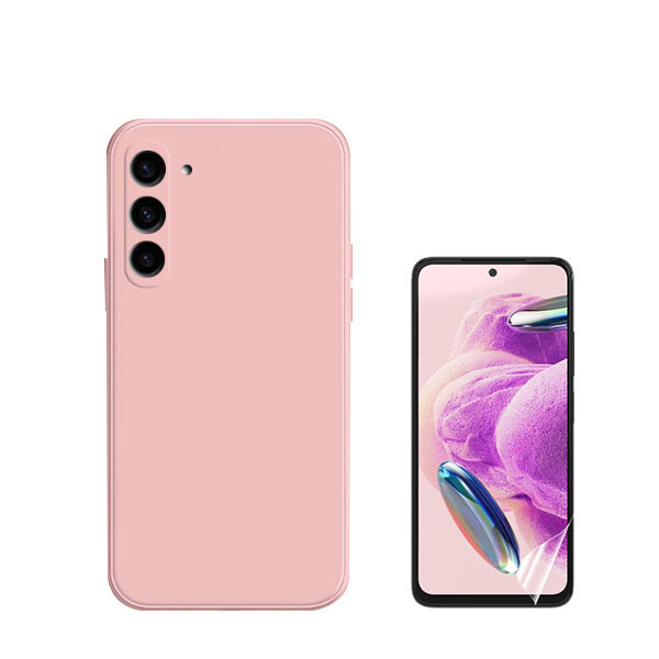 Kit Película Hydrogel Full Cover Frente + Capa Silicone Líquido para Samsung Galaxy S24 Plus + 5G - Rosa