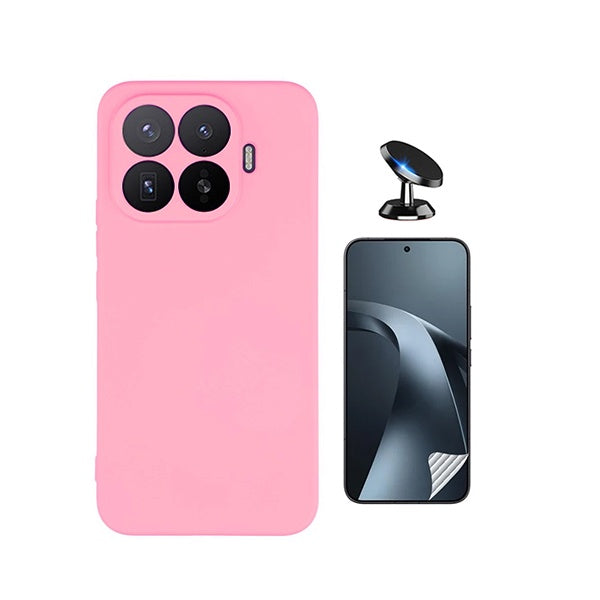 Kit Película Hydrogel Frente + Capa Silicone Líquido + Suporte Magnético PHONECARE Para Xiaomi 17T 5G - Rosa