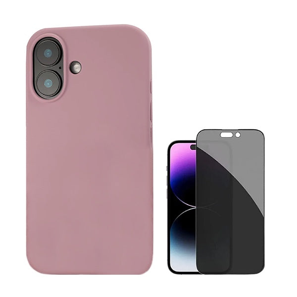 Kit Película de Vidro 5d Anti-Spy + Capa Silicone Líquido para Apple iPhone 16 Plus - Rosa