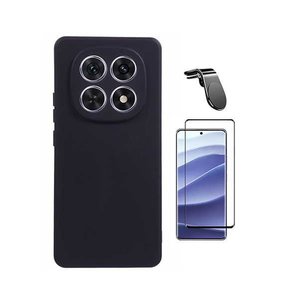 Kit Vidro Curved + Capa Silicone Líquido + Suporte L PHONECARE Para Xiaomi Redmi Note 15 5G - Preto