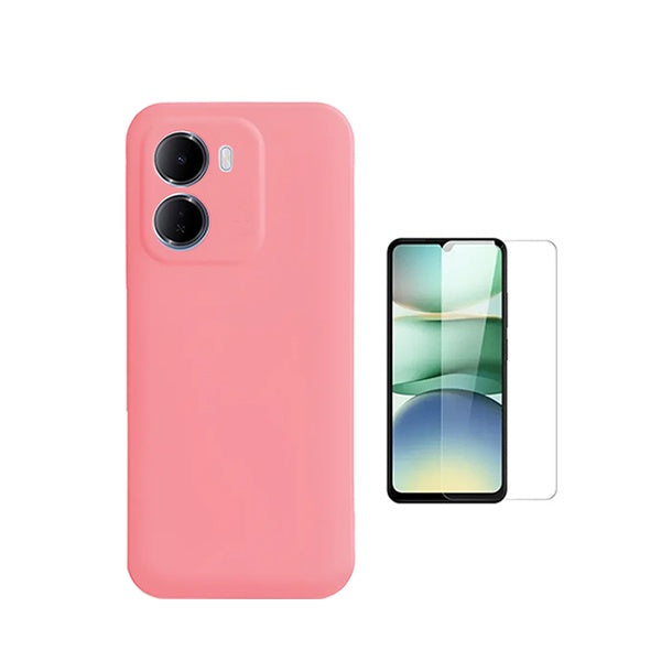 Kit Vidro Clearglass + Capa Silicone Líquido PHONECARE Para Xiaomi Redmi 15a - Rosa