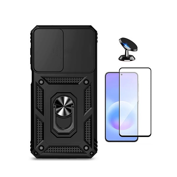 Kit Vidro + Capa Magnetic Slide Window + Suporte Magnético PHONECARE Para Samsung Galaxy A27 5G - Preto