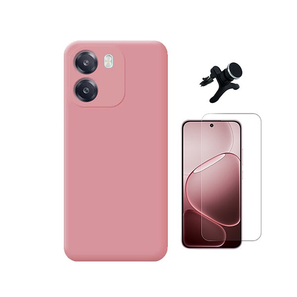 Kit Vidro Clearglass + Capa Silicone Líquido + Suporte Reforçado PHONECARE Para Oppo A6 5G - Rosa